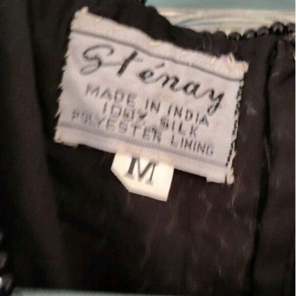 Stenay Vintage Silk Sequin Beaded Floral Leaf Black & Gold Size M - Picture 5 of 8